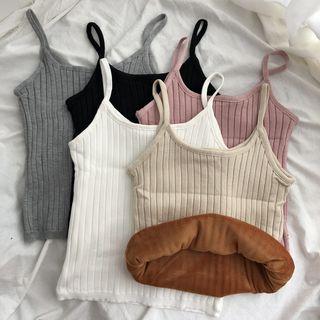 Spaghetti Strap Fleece-lined Knit Top