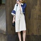 Elbow-sleeve Color Block Shirtdress