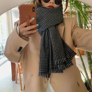 Mock Cashmere Plaid Scarf Black - One Size