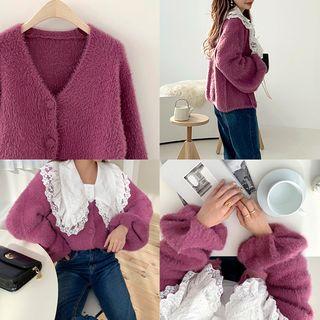 Balloon-sleeve Furry Cardigan