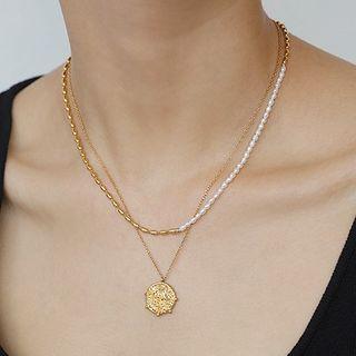 Freshwater Pearl Alloy Necklace 1 Pc - Gold - One Size