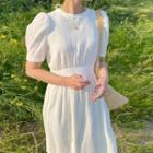Short-sleeve Open-back Midi A-line Dress White - One Size