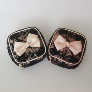 Bow Accent Lace Zip Pouch
