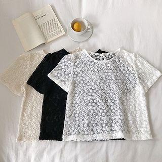 Eyelet Lace Crewneck Slim-fit Top