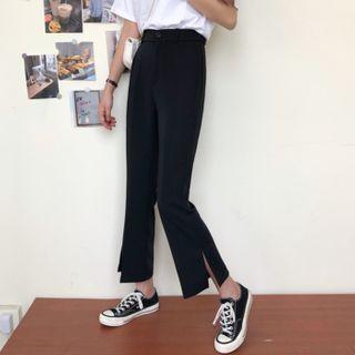 Cropped Slit Hem Straight Leg Pants