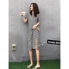 Cross Strap-back Striped T-shirt Dress Stripe - One Size