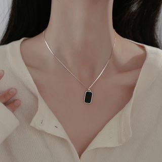Rectangle Glaze Pendant Sterling Silver Necklace