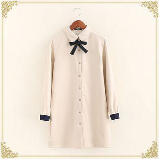 Long-sleeve Fleece-lined Long Blouse