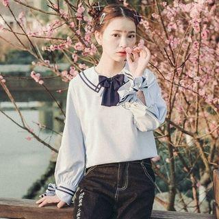 Bow Sailor Collar Long-sleeve Top