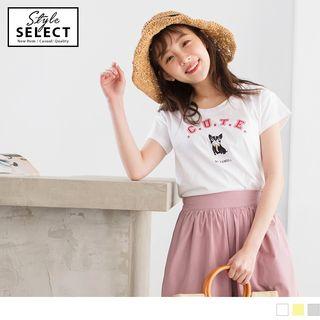 Cap Sleeve Bulldog Print T-shirt