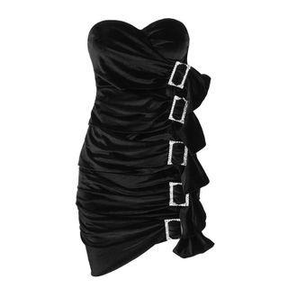 Velvet Buckled Tube Dress