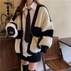 Striped Open-front Cardigan Black & White - One Size