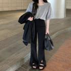 Elbow-sleeve T-shirt / High-waist Straight-leg Pants