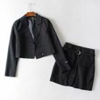 Set: Cropped Blazer + Buttoned Pencil Mini Skirt