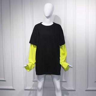 Mock Two-piece Long-sleeve Mini T-shirt Dress