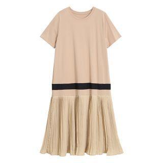 Accordion Pleated Panel Midi A-line Dress