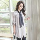 Tap-sleeve Contrast-scarf Shirt