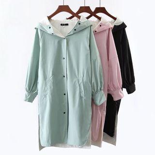 Plain Hooded Long Windbreaker