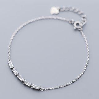 925 Sterling Silver Rhinestone Bars Bracelet Silver - One Size