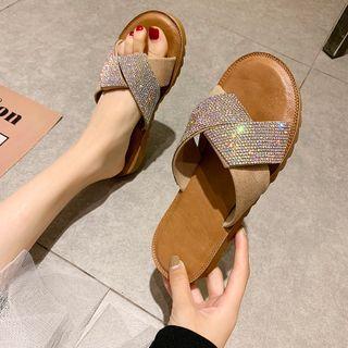 Rhinestone Cross-strap Mules