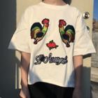 Chicken Embroidered Elbow Sleeve T-shirt