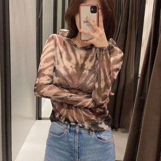 Long-sleeve Tie Dye Mesh Top