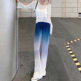 Long-sleeve Knit Top / Camisole Top / Gradient Wide Leg Pants