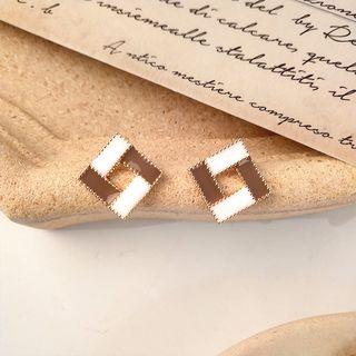 925 Sterling Silver Square Stud Earring Bl1045 - White & Gray & Coffee - One Size