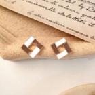 925 Sterling Silver Square Stud Earring Bl1045 - White & Gray & Coffee - One Size