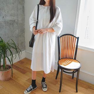 Round-neck Slit-side Shirtdress Ivory - One Size