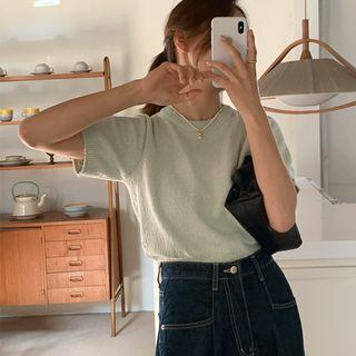 Round-neck Knit Top Light Mint Green - One Size