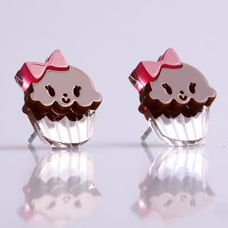Miss Cupcake Chocolate Stud Silver Earrings