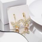 Butterfly Rhinestone Faux Pearl Dangle Earring 1 Pair - E1893-1 - Gold - One Size