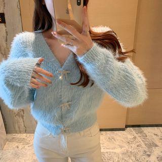 Embellished Bow Fluffy Cardigan