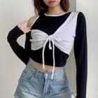 Contrast Panel Cutout Cropped T-shirt