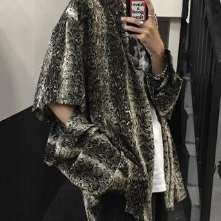 Mock Two-piece Long-sleeve Snake Print Shirt
