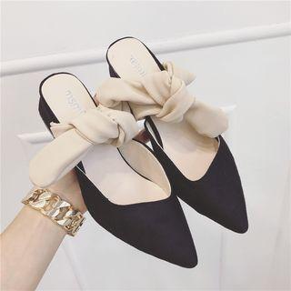 Bow-accent Pointy-toe Block-heel Mules