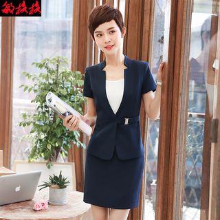 Short-sleeve Buckle Blazer/skirt