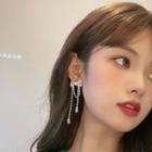 Bow Chained Rhinestone Alloy Fringed Earring 1 Pair - Silver - One Size