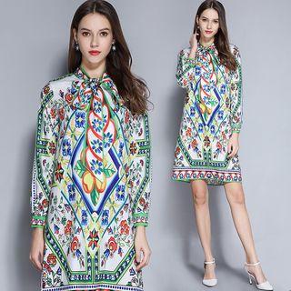 Long-sleeve Floral Print Shift Dress