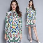 Long-sleeve Floral Print Shift Dress