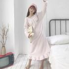 Ruffle-hem Fleece Midi Nightdress