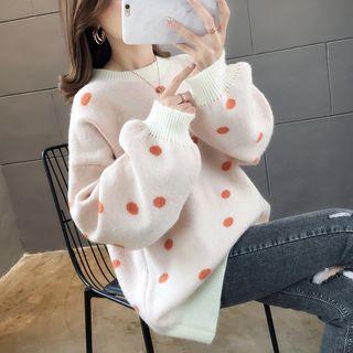 Lantern-sleeve Dotted Sweater