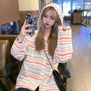 Striped Hooded Jacket As Shown In Figure - One Size