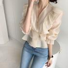 Puff Sleeve Ruffled Chiffon Blouse As Shown In Figure - One Size