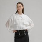 Flap-pocket Sheer Zip-up Jacket White - One Size