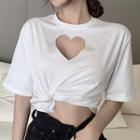 Elbow-sleeve Cut-out T-shirt White - One Size