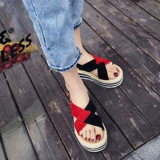 Genuine Suede Two Tones Strap Platform Sandals