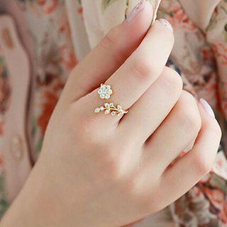 Flower Rhinestone Open Ring Gold - One Size