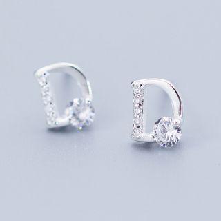 925 Sterling Silver Rhinestone Letter D Earring S925 Silver - 1 Pair - Letter D - One Size